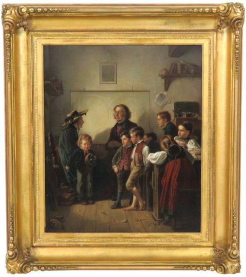 19 C CONTINENTAL OIL PAINTING CHILDREN IN CLASSROOM