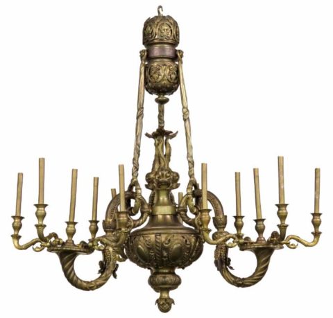 19th Century Antique French Bronze Chandelier with Dolphins