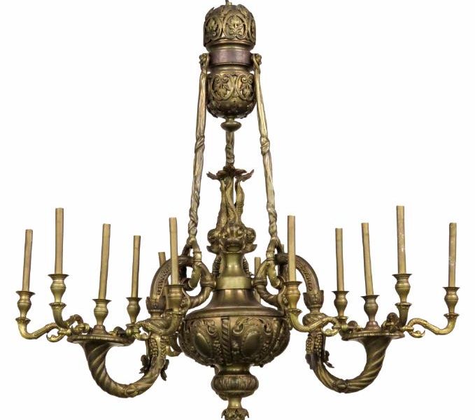 19th Century Antique French Bronze Chandelier with Dolphins