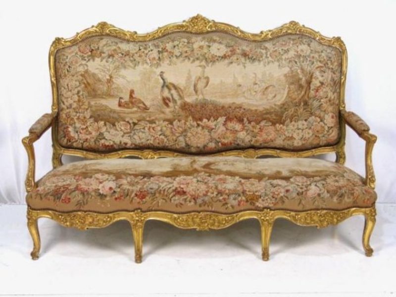 19th Century French Gilt Carved Aubusson Sofa