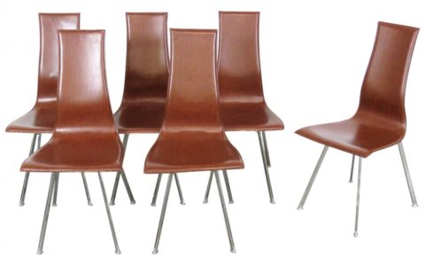6 Modern Chrome and Leather Dining Chairs