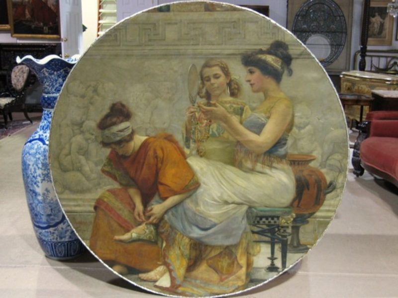 60 inch Round Antique Italian Classical Oil Painting
