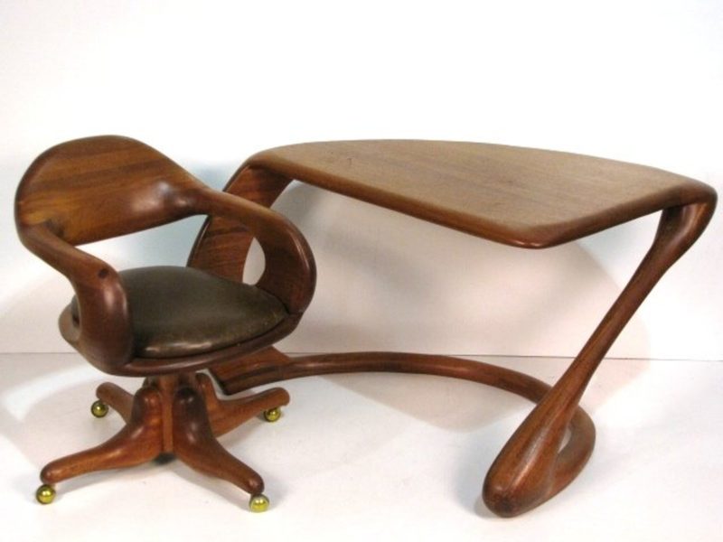 Biomorphic Desk and Chair manner of Michael Coffey