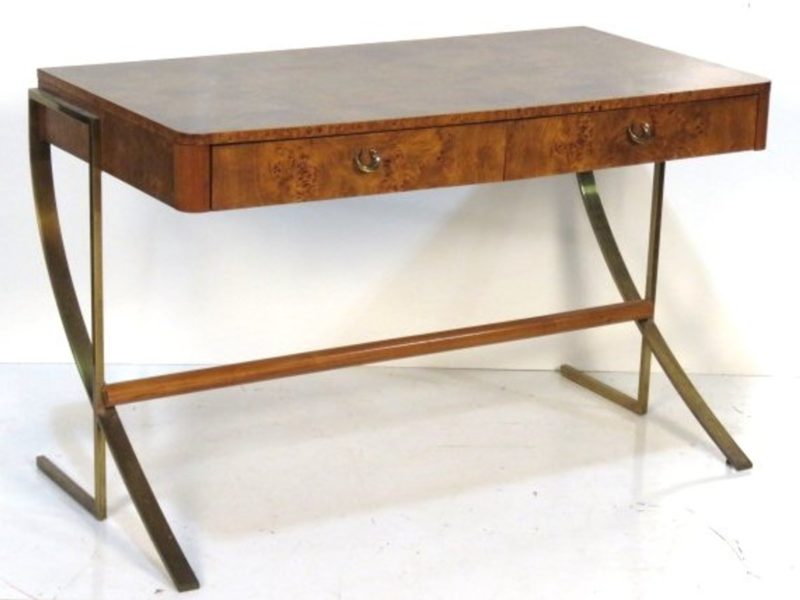 Hickory and White Modern Design Burl Wood Desk