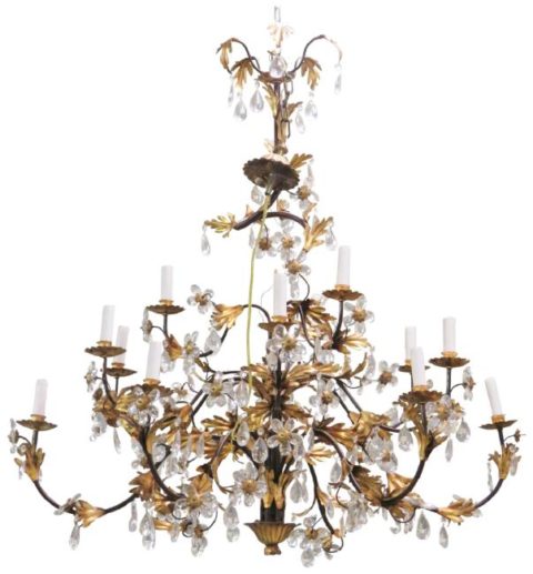 Italian Style Tole Painted and Gilt Prism Chandelier