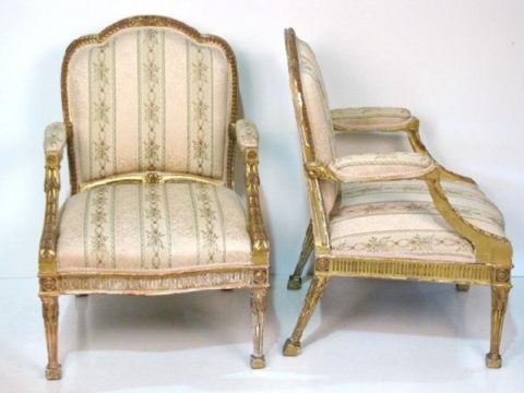 Pair 19th Century English Gilt Carved Lolling Chairs