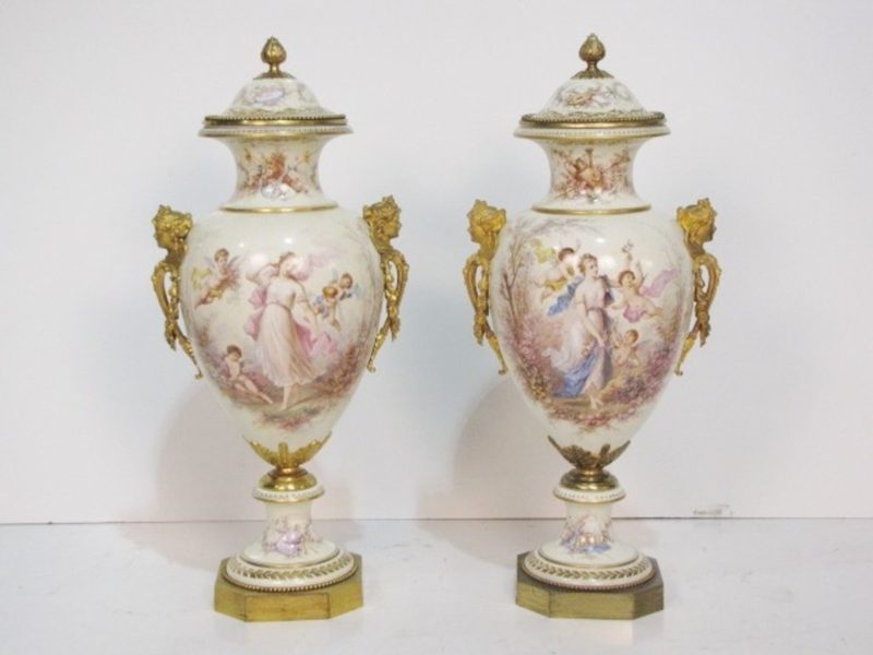 Pair Bronze Mounted Sevres Vases