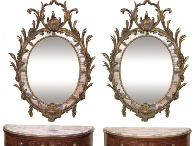 Pair Antique Carved Gilt Wood Mirrors