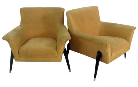 Pair Ebonized Mid Century Modern Chairs attr. J Mont