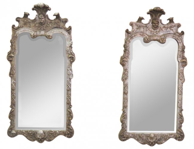 Pair George II Style Silvered Frame Mirrors