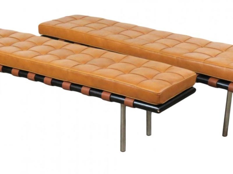 Pair Leather Barcelona Benches after Mies Van Der Rohe