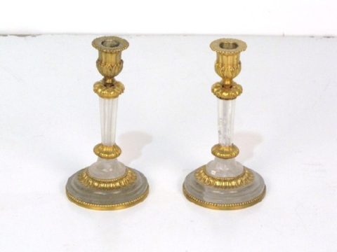 Pair Russian Style Bronze and Rock Crystal Candlestick