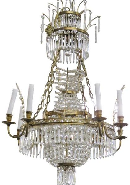 Russian Baltic Style Bronze and Crystal Chandelier