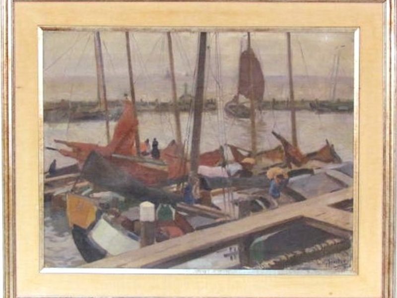 Willy Sluiter Sluijter Harbor Scene Painting